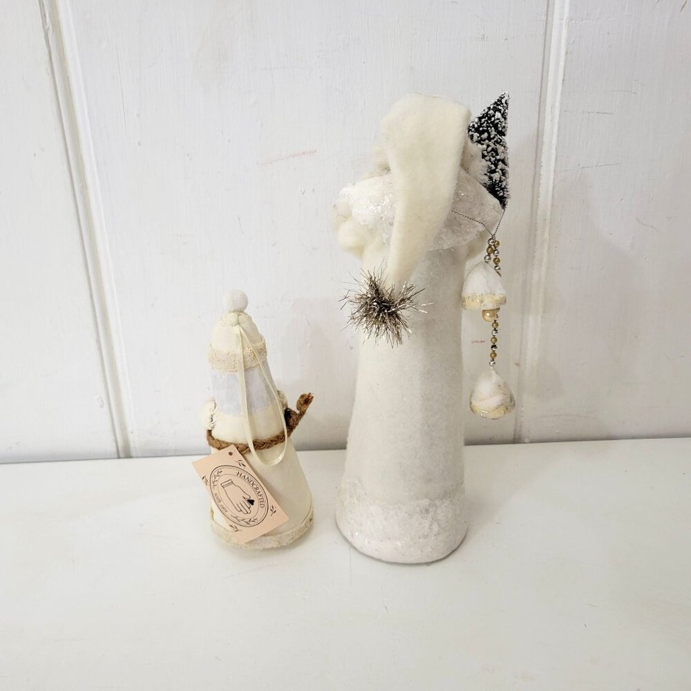 Vintage Winter White Santa Figurines  - Handcrafted Christmas Decor - Picture 2 of 7